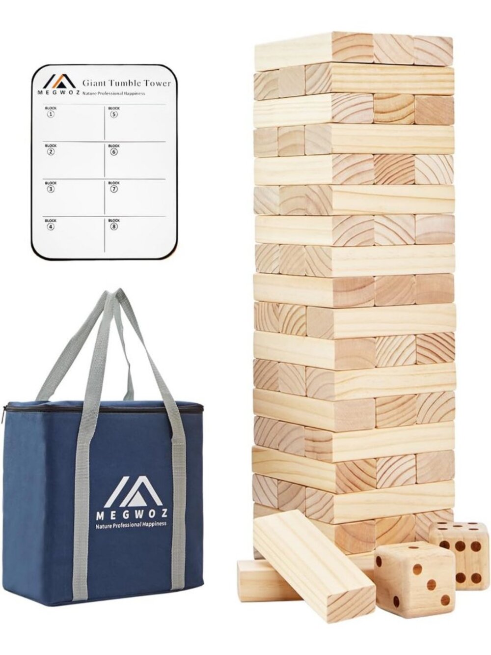 57 Wooden Stacking Blocks Giant Tumble Tower Game for Family Fun